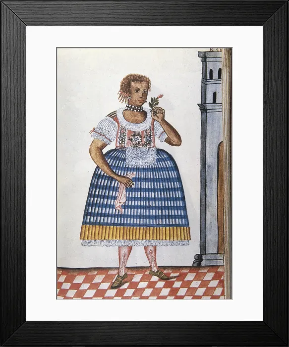 Framed Print : MARTiNEZ COMPAnoN Y BUJANDA, Baltasar Jaime (1735-1797). Trujillo del Peru en el siglo XVIII. 1782 - 1785. Zambo woman. Engraving; Watercolour. SPAIN. Madrid