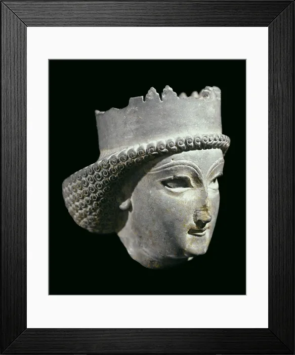 Framed Print : Head of Achaemenid Prince. 5th C. BC - 4th C. BC. Lapis lazuli. Persian art. Achaemenid period. Sculpture. IRAN. Tehran. Archaeological Museum. Proc: IRAN. Persepolis