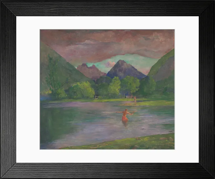 Framed Print : The Entrance to the Tautira River, Tahiti. Fisherman Spearing a Fish, by John La Farge, 1895, American painting, oil on canvas Framed Print : The Entrance to the Tautira River, Tahiti. Fisherman Spearing a Fish, by John La Farge, 1895, American painting, oil on canvas