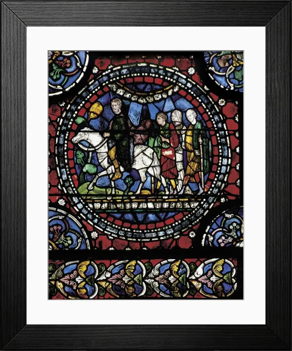 Framed Print : UNITED KINGDOM. ENGLAND. Canterbury. Cathedral. Pilgrims going to Canterbury, 1280. English school. Gothic art. Glass window Framed Print : UNITED KINGDOM. ENGLAND. Canterbury. Cathedral. Pilgrims going to Canterbury, 1280. English school. Gothic art. Glass window