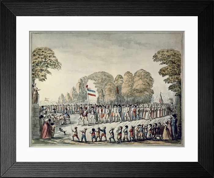 Framed Print : Revolutionary procession. Etienne Bericourt, ca 1789. Watercolour. FRANCE. Paris. Musee Carnavalet (Carnavalet Museum)