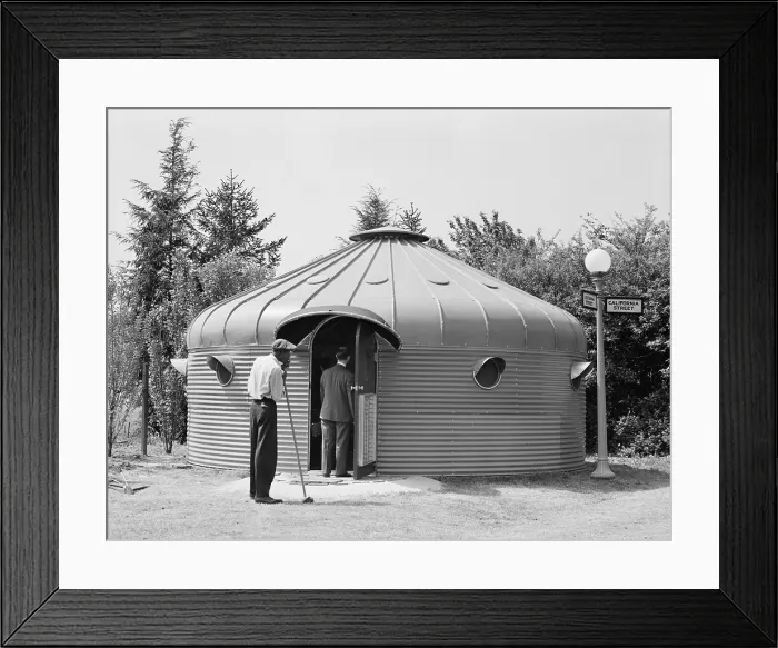 Framed Print : Dymaxion House, designed by futurist engineer Buckminster Fuller (1885-1983) in 1927, was factory built, transportable by air, and contained basic utilities