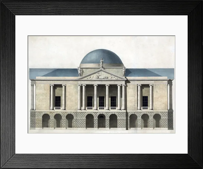 Framed Print : John Nash's (1752-1835), building design for the County Hall, Stafford, England. The harmoniously proportioned classical Palladian design was never executed. 1794