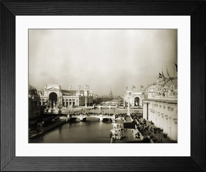 Framed Print : Exposition grounds at the 1893 World's Columbian Exposition, Chicago. The white plaster classical facades disguised the buildings steel structures and modern engineering