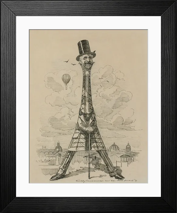 Framed Print : Caricature of Gustav Eiffel in the form of the Eiffel Tower, which he built for the Exposition universelle in Paris in 1889 Framed Print : Caricature of Gustav Eiffel in the form of the Eiffel Tower, which he built for the Exposition universelle in Paris in 1889