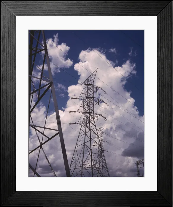 Framed Print : Transmission towers in the switchyard of TVA's Chickamauga Dam, near Chattanooga, Tennessee. June 1942