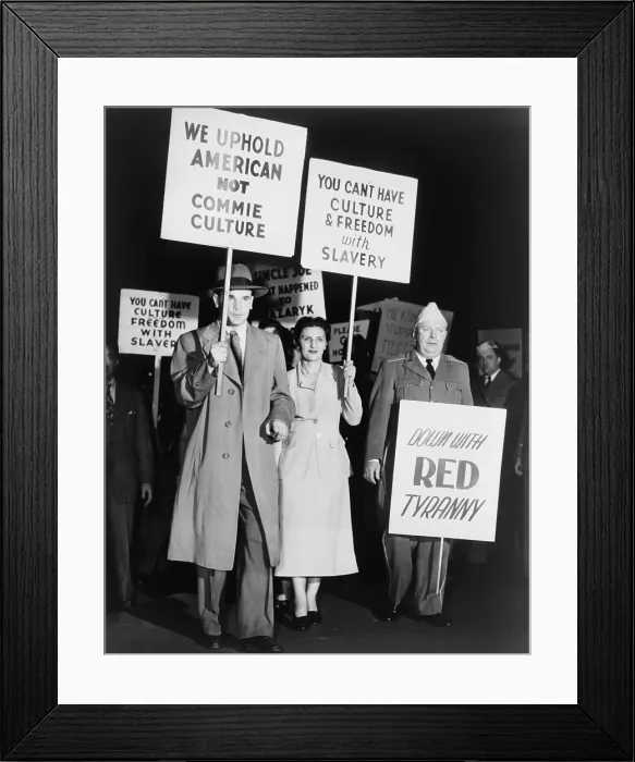 Framed Print : Soviet defector, Peter Piragov (1920-1987), in a anti-communist protest march outside Madison Square Garden on March 27, 1949 Framed Print : Soviet defector, Peter Piragov (1920-1987), in a anti-communist protest march outside Madison Square Garden on March 27, 1949