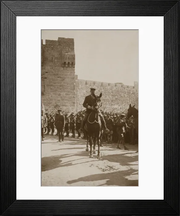 Framed Print : General Edmund Allenby leaving Jerusalem after reading the proclamation of martial law following the British capture of Jerusalem from Turkish forces. Dec. 9, 1917