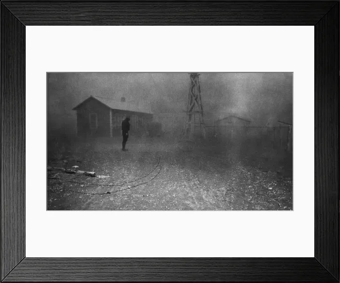 Framed Print : Farmer stands in a dust storm in New Mexico, Spring 1935. Photo by Dorothea Lange. (BSLOC_2013_7_18)