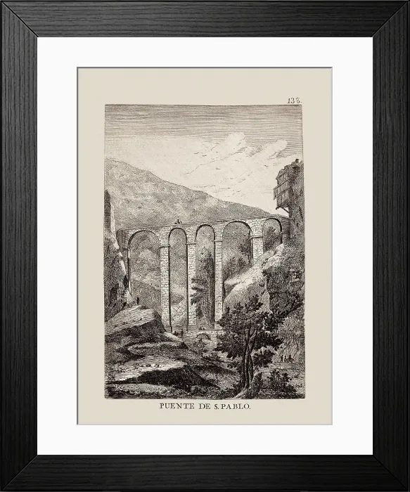 Framed Print : San Pablo bridge over Huecar river in Cuenca (1774). Picture from the work 'Viage por Espana' by Antonio Ponz. Etching. SPAIN. Madrid Framed Print : San Pablo bridge over Huecar river in Cuenca (1774). Picture from the work 'Viage por Espana' by Antonio Ponz. Etching. SPAIN. Madrid