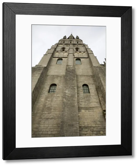 Framed Print : FRANCE. Bayeux. Cathedral of Notre-Dame. 13th century. Exterior view. One of the facade towers. Norman style. Romanesque art. Architecture
