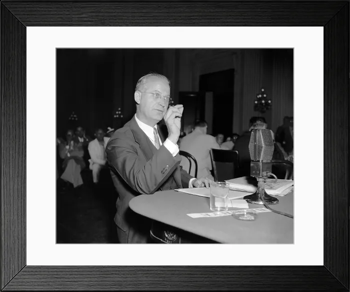 Framed Print : J.B. Matthews testifying to the HUAC on Aug. 22, 1938. The ex-communist served as chief investigator for the House Un-American Activities Committee headed by Martin Dies, Jr