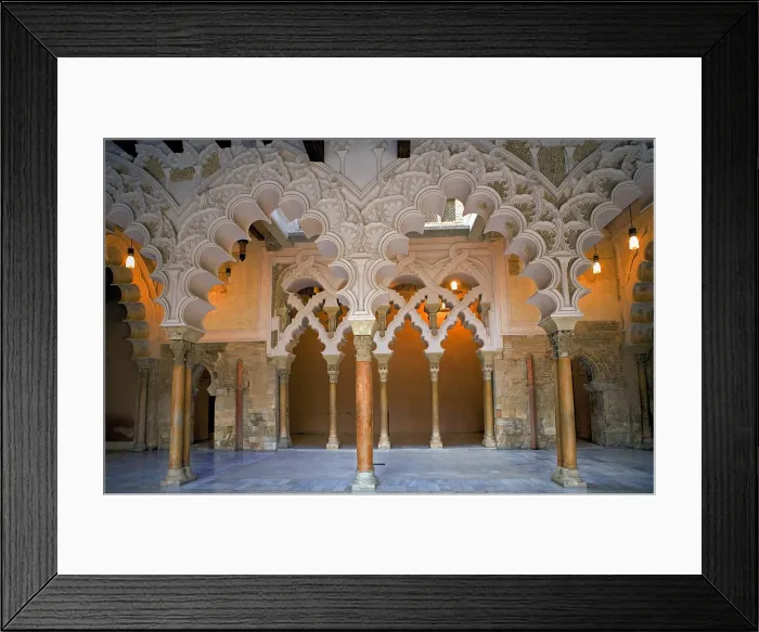Framed Print : SPAIN. Zaragoza. La Aljaferia Palace. St Isabella's courtyard. Arches of the north portico. Hispano-Moresque art. Taifas Kingdoms period. Architecture Framed Print : SPAIN. Zaragoza. La Aljaferia Palace. St Isabella's courtyard. Arches of the north portico. Hispano-Moresque art. Taifas Kingdoms period. Architecture