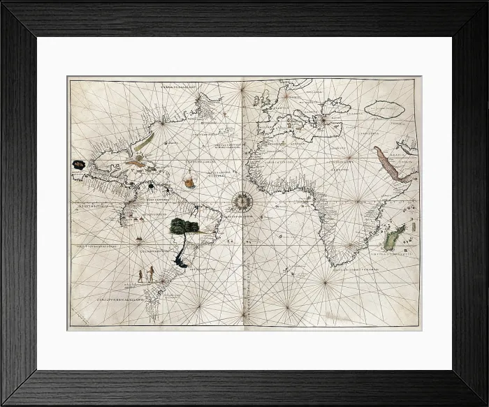 Framed Print : Map of Europe, Africa, part of Asia and the American coast. 1554. Includes Ecuador and tropics of Cancer and Capricorn. Engraving. ITALY. Venice