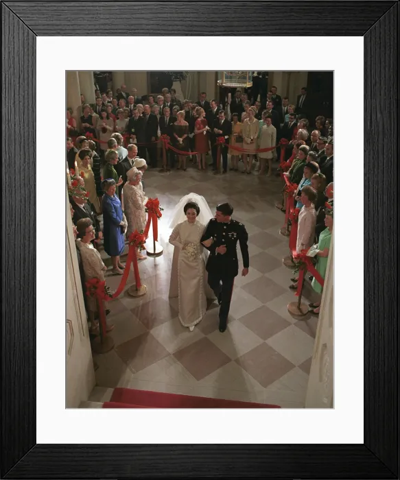 Framed Print : White House Wedding. Lynda Bird Johnson and Captain Charles Robb at their White House. Dec. 9, 1967