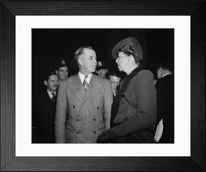 Framed Print : Eleanor Roosevelt with Rep. Joe Starnes of HUAC, Nov. 30, 1939. The First Lady made an unannounced appearance during testimony concerning the American Youth Conference