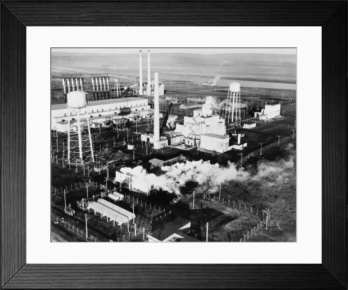 Framed Print : Aerial view of the 100-B Area with the Reactor B, the first large scale nuclear reactor ever built Framed Print : Aerial view of the 100-B Area with the Reactor B, the first large scale nuclear reactor ever built