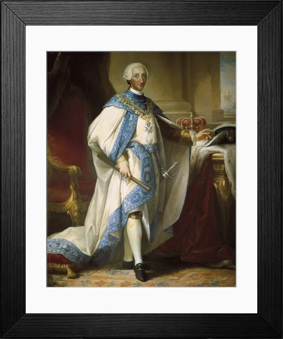 Framed Print : MAELLA, Mariano Salvador (1739-1819). Portrait of H.M. the King Charles III, Dressing the Habit and Cloak of His Order. Oil on canvas. SPAIN. Madrid. Royal Palace