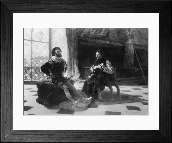 Framed Print : Niccol Machiavelli (1469-1527) in an imagined scene with Borgia, Cesare