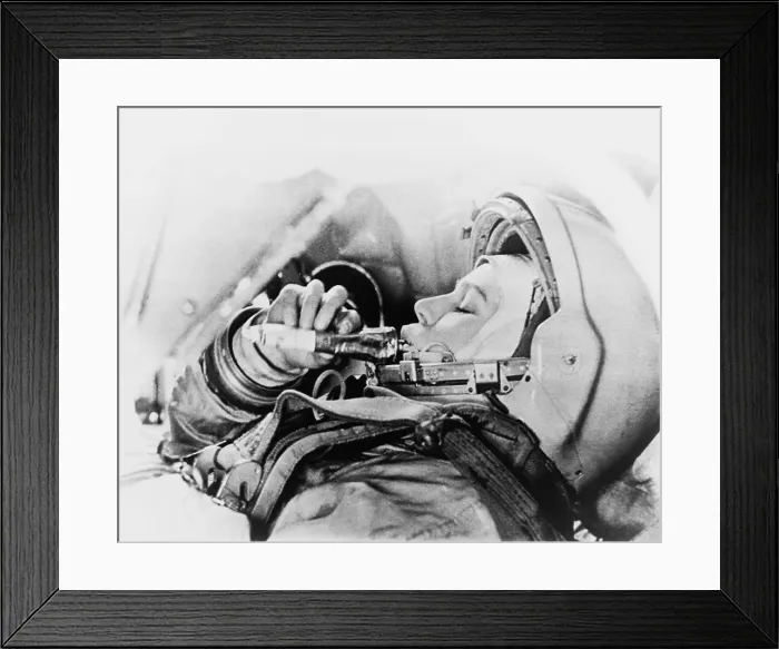 Framed Print : Valentina Vladimirovna (b.1937) Russian cosmonaut and the first woman in space eating from a food tube during training Framed Print : Valentina Vladimirovna (b.1937) Russian cosmonaut and the first woman in space eating from a food tube during training