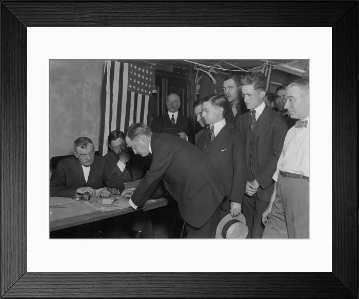Framed Print : World War 1. American men register for the military draft in New York City. 1917 Framed Print : World War 1. American men register for the military draft in New York City. 1917