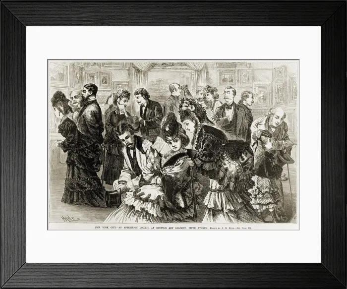 Framed Print : Goupil's Art Gallery, Fifth Avenue, New York City crowded with people in 1872. Wood engraving from Frank Leslie's illustrated Newspaper
