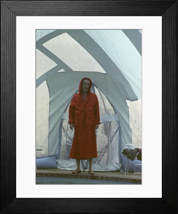 Framed Print : President Johnson taking a winter swim. LBJ in a red terry robe at his winterized swimming pool in Texas. LBJ Ranch, Jan. 5. 1968