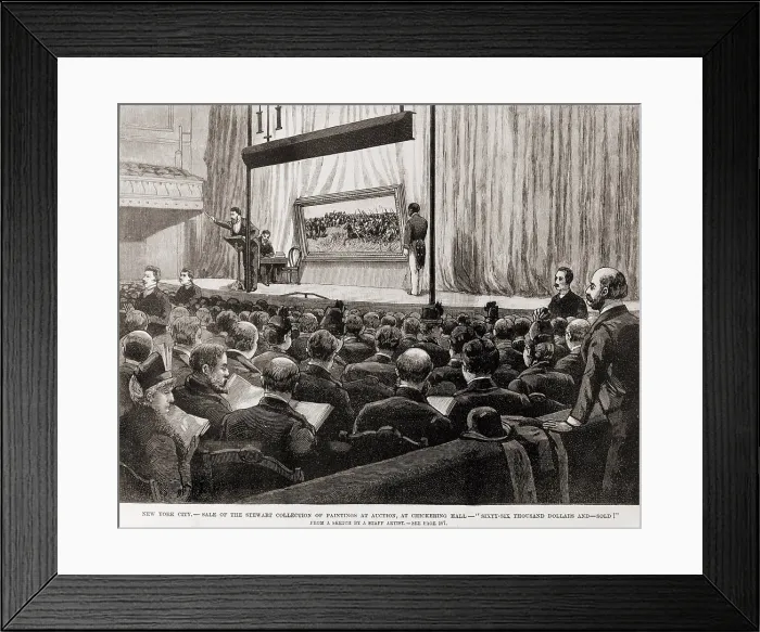 Framed Print : Art auction in New York where French artist, Ernest Meissonnier's (1815-1891), painting, NAPOLEON FIGHTING IN THE BATTLE OF FRIEDLAND, sold for an astounding $66, 000. 1887 Framed Print : Art auction in New York where French artist, Ernest Meissonnier's (1815-1891), painting, NAPOLEON FIGHTING IN THE BATTLE OF FRIEDLAND, sold for an astounding $66, 000. 1887