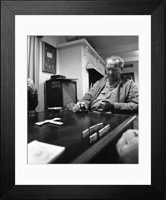 Framed Print : President Lyndon Johnson playing dominoes at the LBJ Ranch, Jan. 6. 1968