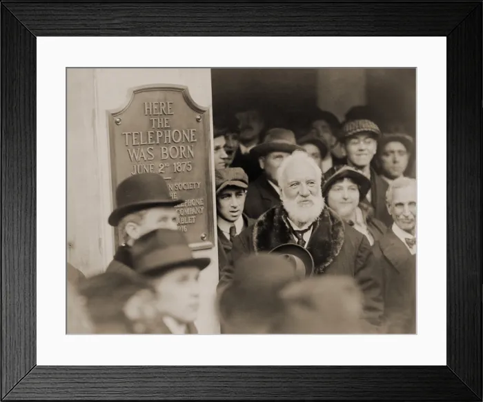 Framed Print : Alexander Graham Bell at the unveiling of a plaque commemorating the 1876 invention of the telephone, Boston, Mass. 1916
