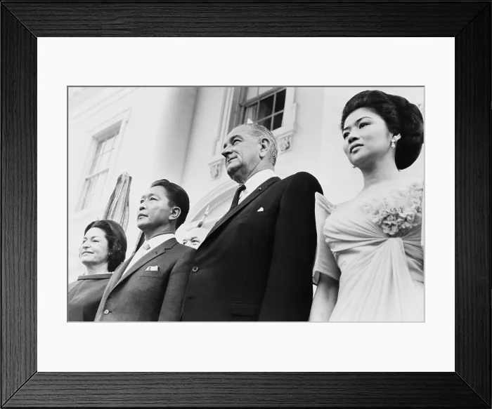 Framed Print : President and Lady Bird Johnson with Philippine President Ferdinand and Imelda Marcos at the White House. Sept. 14, 1966