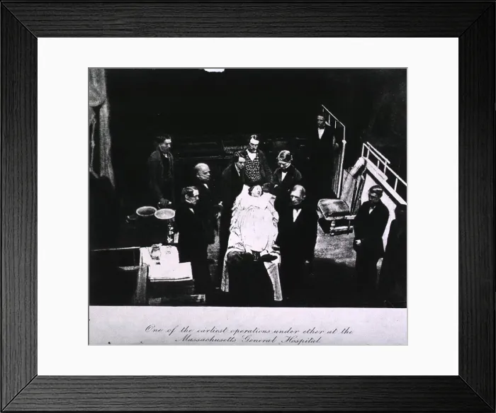 Framed Print : Fully dressed female patient lying on the operating table