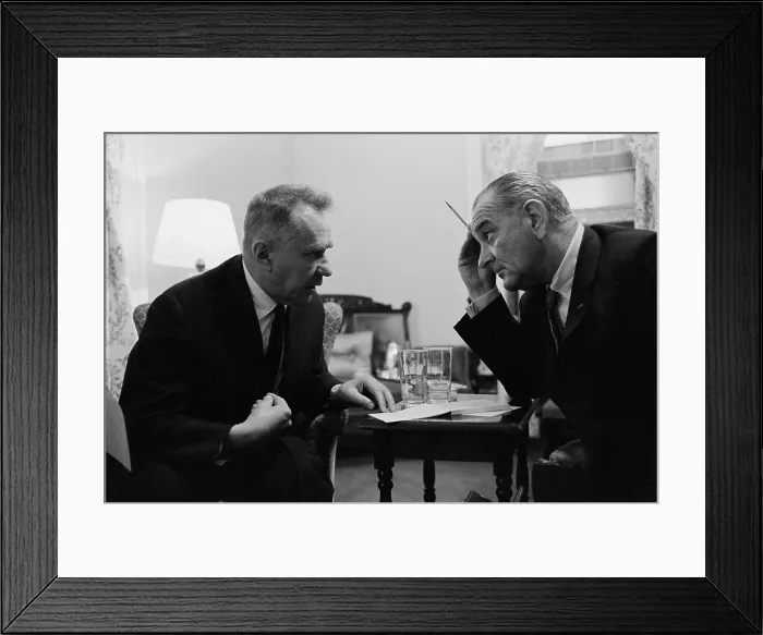 Framed Print : Soviet Premier Aleksei Kosygin and President Lyndon Johnson during the Glassboro Summit Conference. June 23, 1967