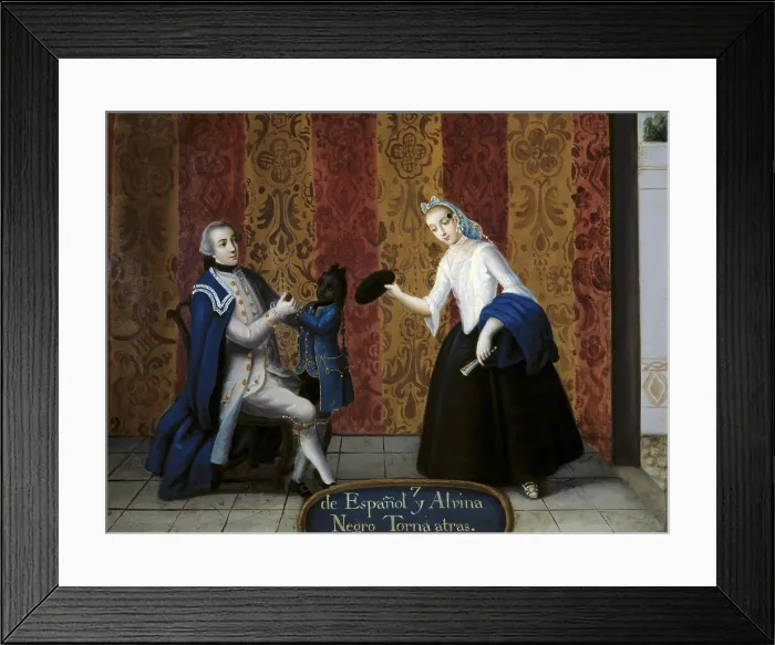 Framed Print : From Spanish and Albina Negro: Torna atrAs. c. 1775 - 1800. Painting num. 7. Casta paintings. Mexican school. Colonial baroque. Painting. SPAIN. Madrid. America's Museum