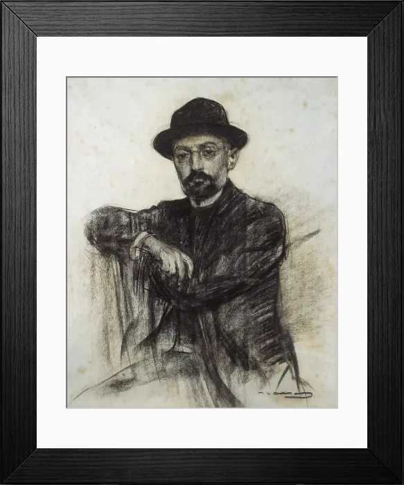 Framed Print : CASAS i CARBO, Ramon (1866-1932). Portrait of Unamuno. ca. 1900. Modernism. Drawing. SPAIN. Barcelona. National Art Museum of Catalonia. - J