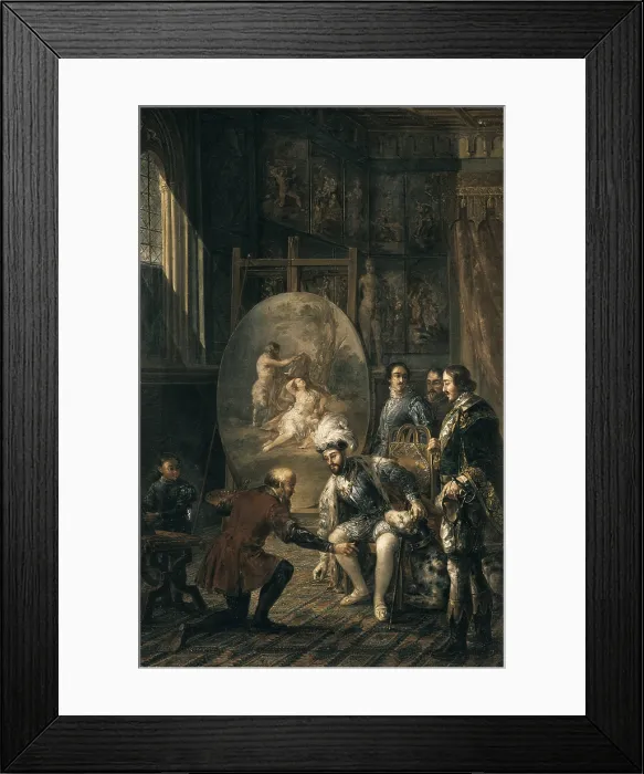 Framed Print : PARRA, Jose Felipe (1824-1864). Charles V collects the fallen brush to Titian. 19th c