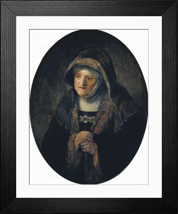 Framed Print : REMBRANDT, Harmenszoon van Rijn, called (1606-1669). Rembrandt's Mother as Biblical Prophetess Hannah. 1639. Baroque art. Oil on wood. AUSTRIA. Vienna