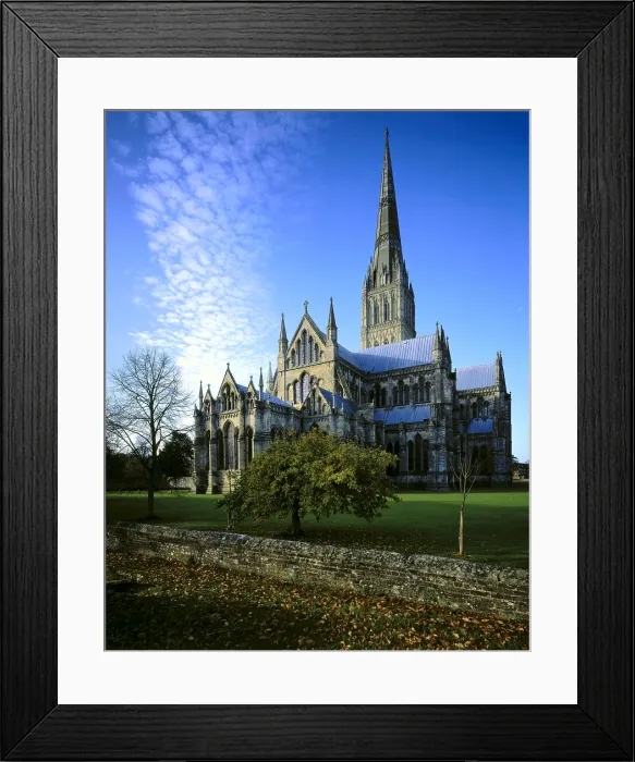 Framed Print : Salisbury Cathedral. 1220-1258. UNITED KINGDOM. Salisbury. Cathedral. General view from the northeast. The tower, added in the 14th c. is the highest in England (123 m.)