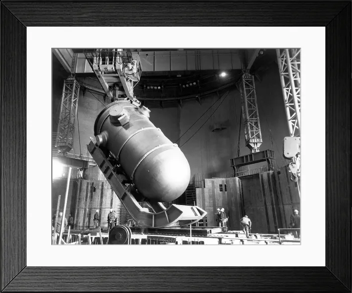 Framed Print : Reactor vessel inside the containment building raised into position at Baltimore Gas and Electric's Calvert Cliffs Nuclear Power Plant. Ca. 1971