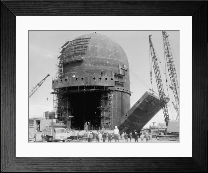 Framed Print : Reactor containment building construction at the Idaho National Engineering Laboratory, devoted to the development of safety systems for commercial nuclear reactors. 1967