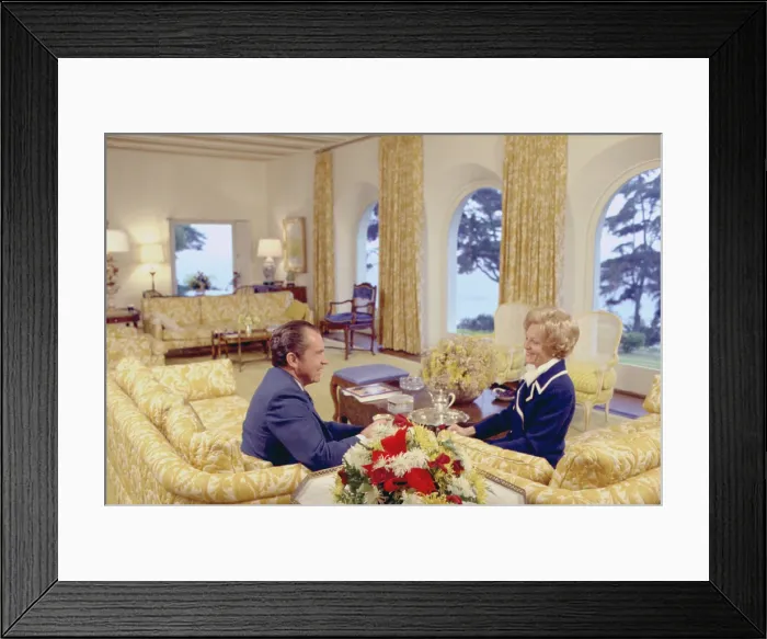Framed Print : President and Pat Nixon sitting in the living room of their San Clemente home. Ca. 1969-74 Framed Print : President and Pat Nixon sitting in the living room of their San Clemente home. Ca. 1969-74