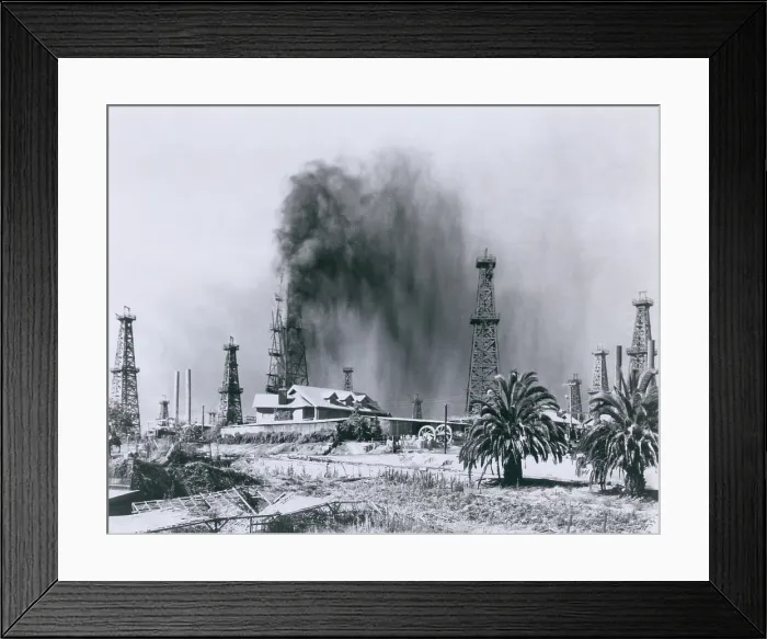 Framed Print : Oil gusher at Signal Hill in California near the Long Beach, one of the most productive oil fields in the world. 1920s Framed Print : Oil gusher at Signal Hill in California near the Long Beach, one of the most productive oil fields in the world. 1920s