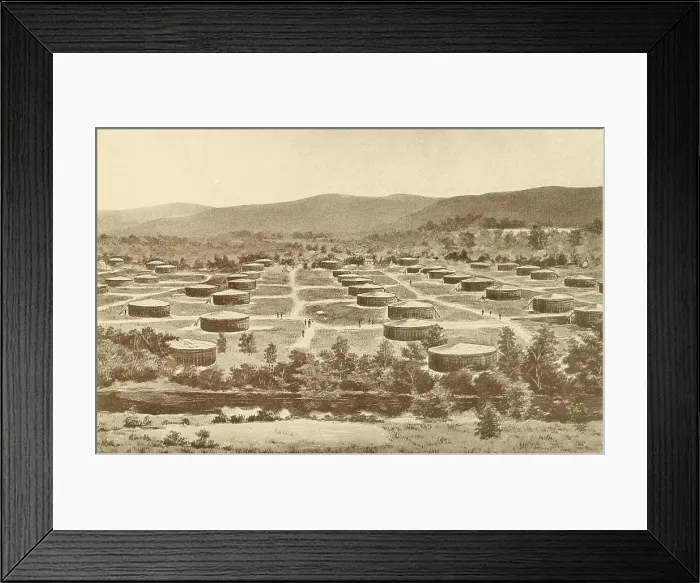 Framed Print : Oil storage tanks that held 35, 000 gallons each in Olean, New York, the railroad and pipeline hub for the surrounding northwestern Pennsylvania oil region. Ca. 1880