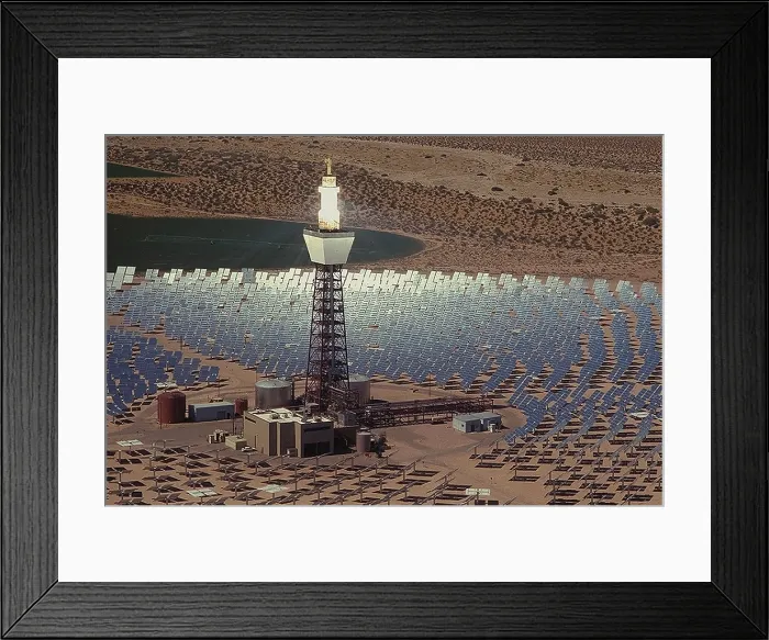 Framed Print : The Solar Two Power Plant used heliostats or motorized mirrors to track the sun and continuously concentrate sunlight onto a receiver near the top of the central tower