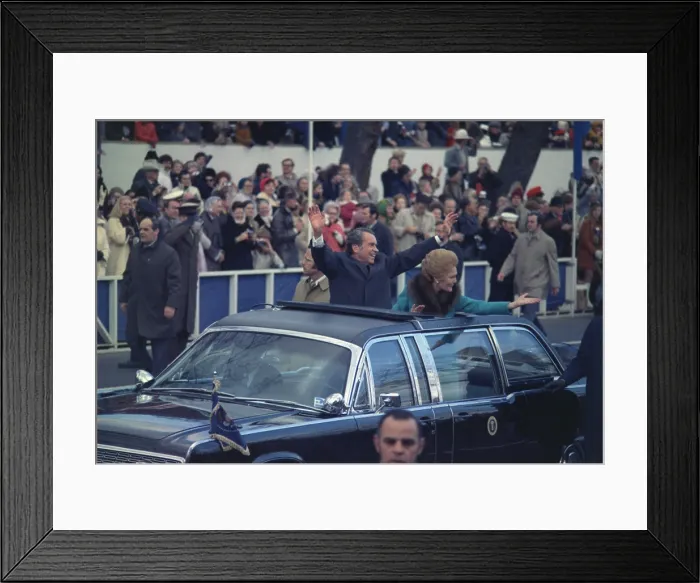 Framed Print : President and Mrs. Nixon waving to the crowd from the Presidential limousine in the Inaugural motorcade. Jan. 20 1973 Framed Print : President and Mrs. Nixon waving to the crowd from the Presidential limousine in the Inaugural motorcade. Jan. 20 1973
