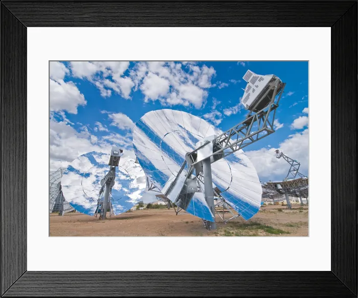 Framed Print : Four newly designed solar power collection dishes at Sandia National Laboratory in 2009 Framed Print : Four newly designed solar power collection dishes at Sandia National Laboratory in 2009