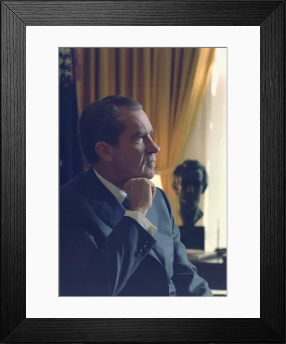 Framed Print : President Richard Nixon in a self-consciously posed official portrait taken in the Oval Office. Sept. 25 1970 Framed Print : President Richard Nixon in a self-consciously posed official portrait taken in the Oval Office. Sept. 25 1970