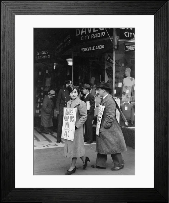 Framed Print : CIO (Congress of Industrial Organizations) strikers pickets a store in the Yorkville neighborhood of Manhattan. Dec. 1937 Framed Print : CIO (Congress of Industrial Organizations) strikers pickets a store in the Yorkville neighborhood of Manhattan. Dec. 1937