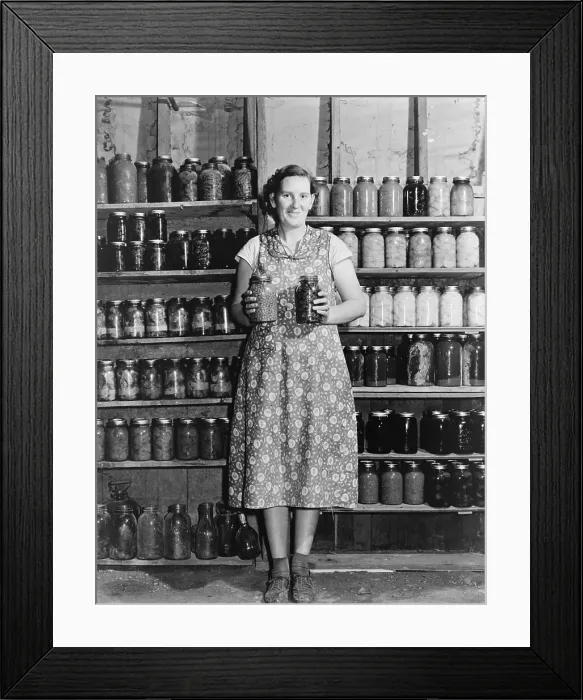 Framed Print : Housewife proudly displays her home grown and canned food. Mesa County, Colorado, Sept. 1939 Framed Print : Housewife proudly displays her home grown and canned food. Mesa County, Colorado, Sept. 1939