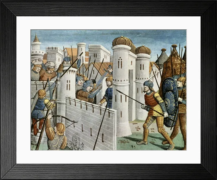 Framed Print : First Crusade (1095-1099). Taking of Jerusalem. Combat between Crusaders and Saracens under the wall of Jerusalem